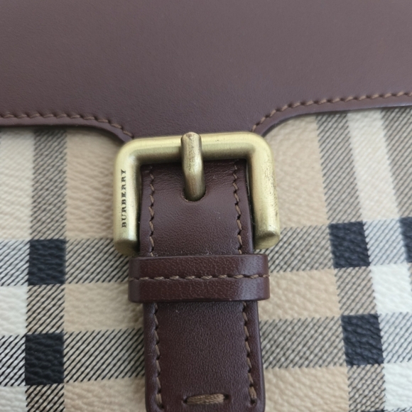 Burberry Haymarket Nova Check Bifold Wallet Brown Leather Gold Buckle Italy - Picture 9 of 15